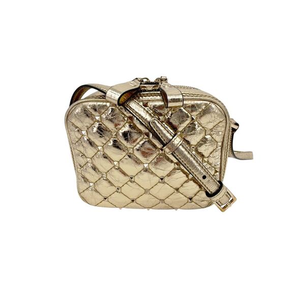 VALENTINO GARAVANI Rockstud Spike Double Zip Camera Bag Metallic Gold